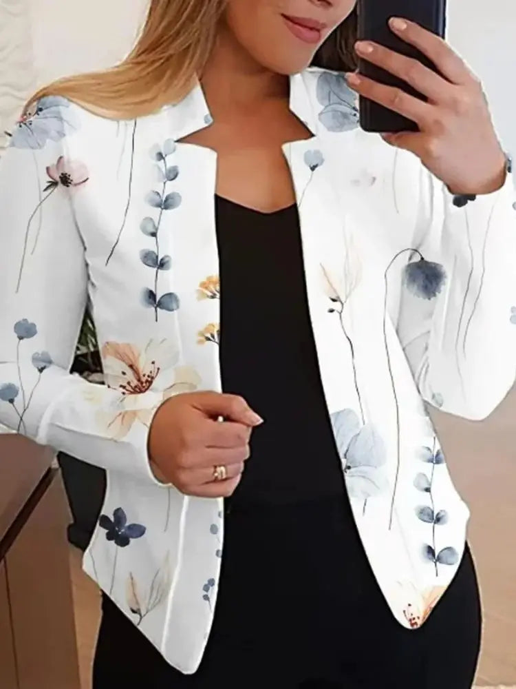 Terno imprimé blazer de gola alta para senhoras, jaquetas de manga comprida, coupe slim, alfaiate de lazer, jaquetas de escritór