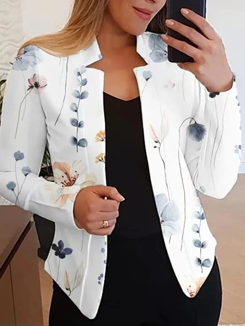 Terno imprimé blazer de gola alta para senhoras, jaquetas de manga comprida, coupe slim, alfaiate de lazer, jaquetas de escritór
