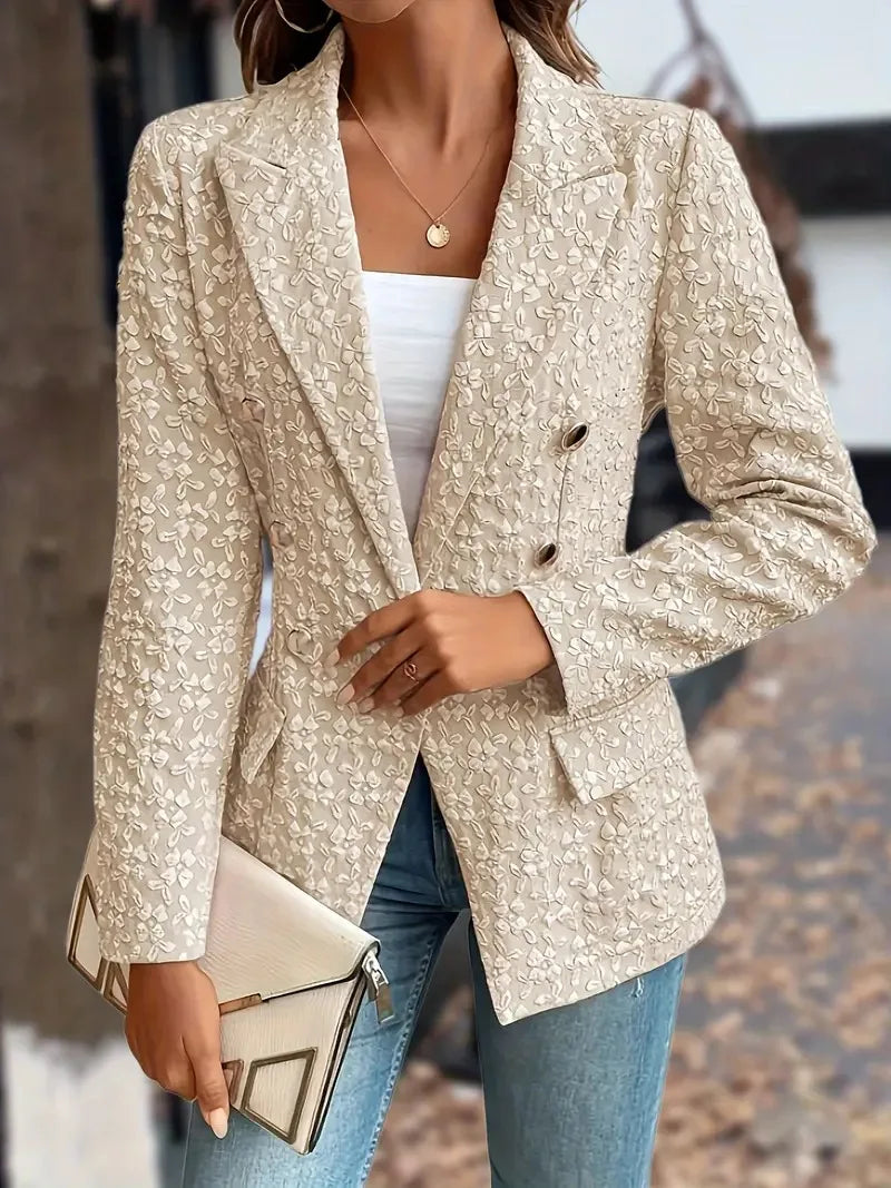 Blazer bleu pour femme, veste de bureau, poches croisées, manteau femme vintage, nouvelle mode 2024