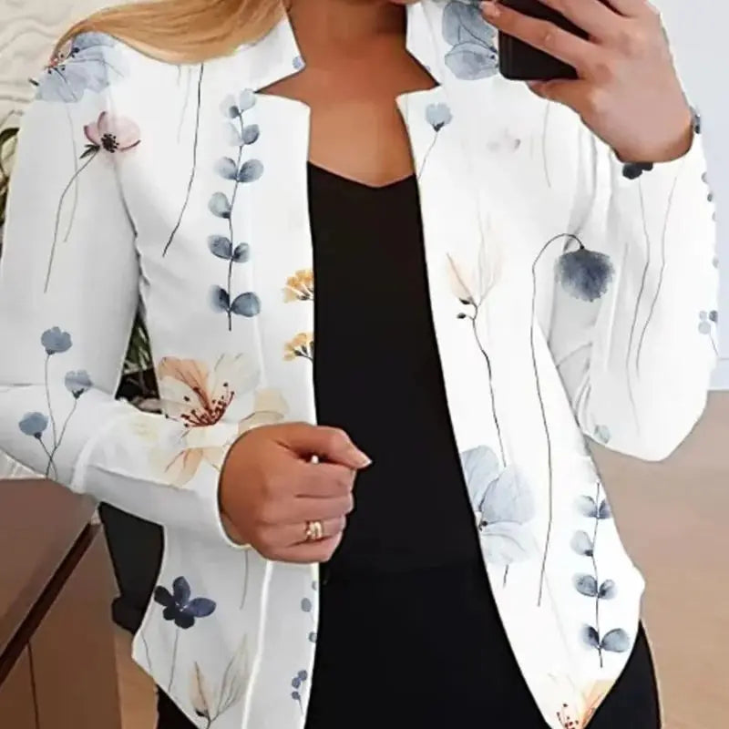 Terno imprimé blazer de gola alta para senhoras, jaquetas de manga comprida, coupe slim, alfaiate de lazer, jaquetas de escritór