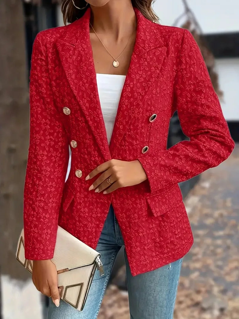 Blazer bleu pour femme, veste de bureau, poches croisées, manteau femme vintage, nouvelle mode 2024