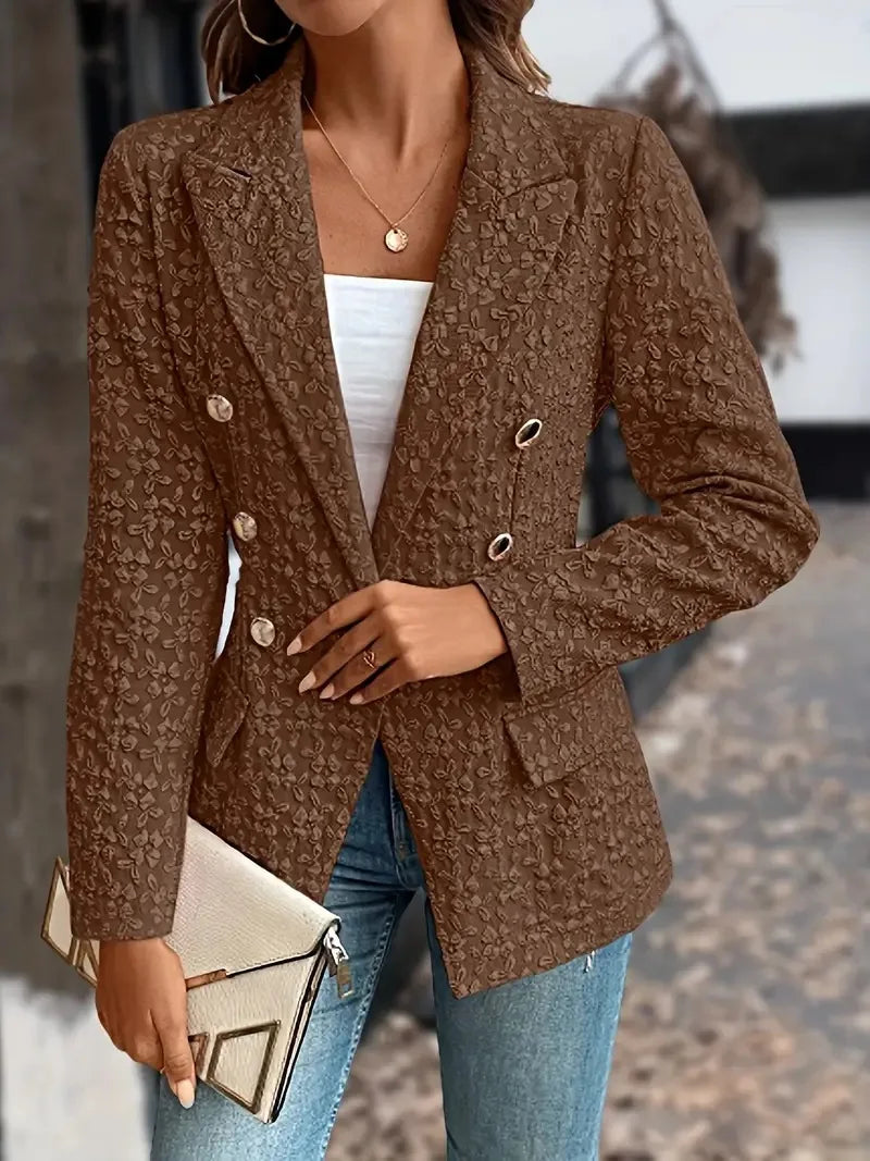Blazer bleu pour femme, veste de bureau, poches croisées, manteau femme vintage, nouvelle mode 2024