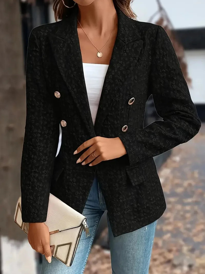 Blazer bleu pour femme, veste de bureau, poches croisées, manteau femme vintage, nouvelle mode 2024